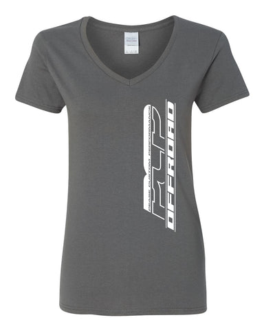 PCP Offroad Shop T-Shirt, Women's Short Sleeve V-Neck, Charcoal Gray